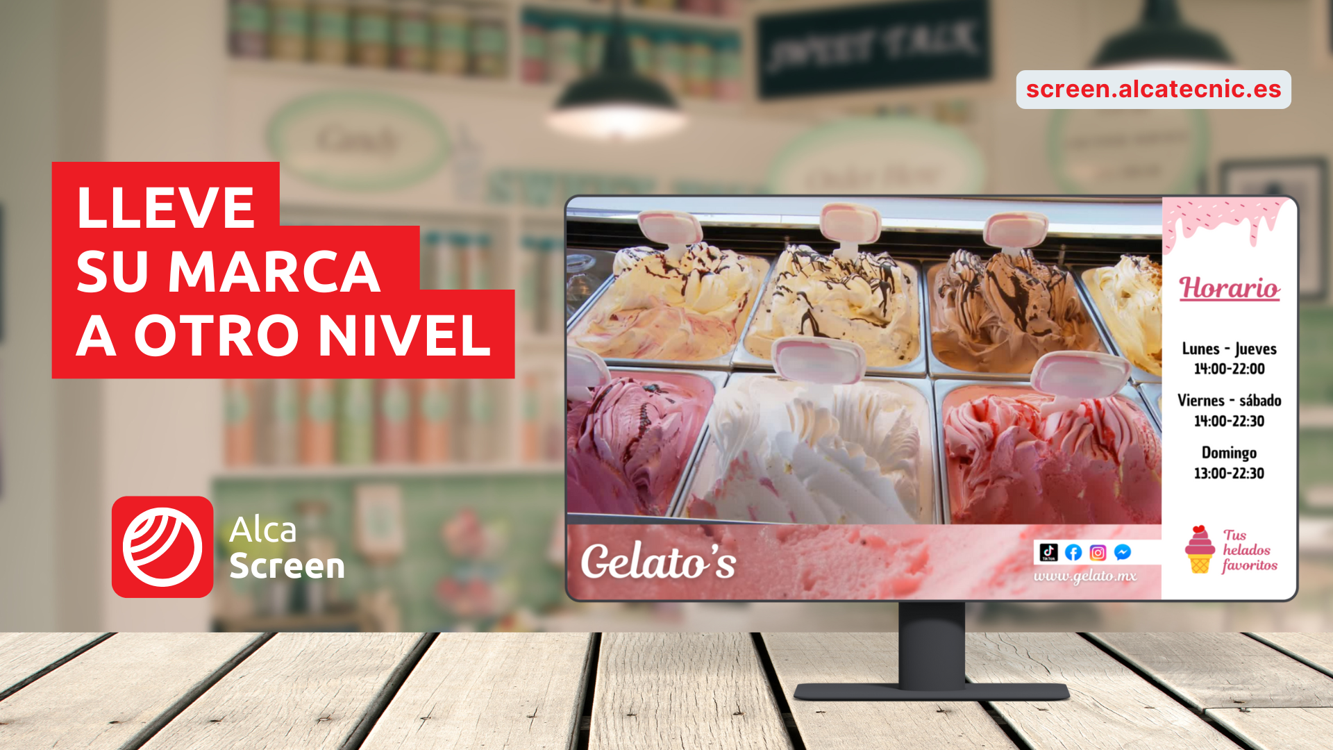Ejemplo de cartelería digital en una heladería